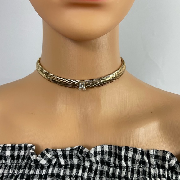 Stone Inset Herringbone Choker Necklace - Picture 6 of 8